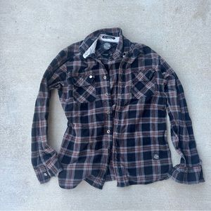 Obey Black Grey White‎ Orange Oversized Button Up Flannel Size M 100% Cotton